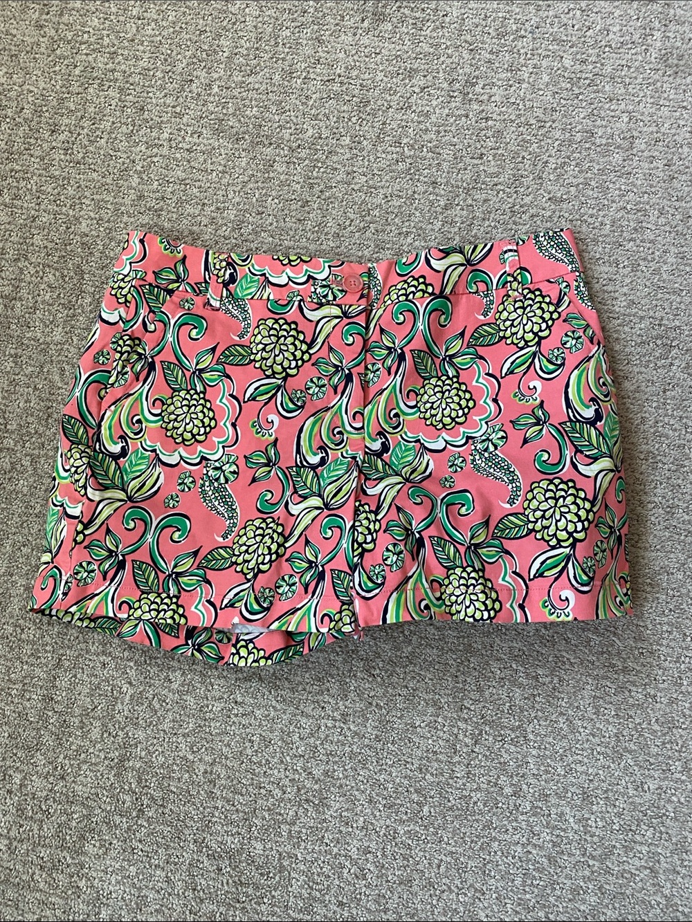 Crown & Ivy Coral and Green Tropical Print Shorts